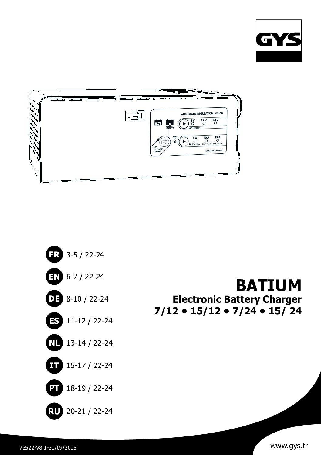 GYS Batium 15.12 Bedienungsanleitung