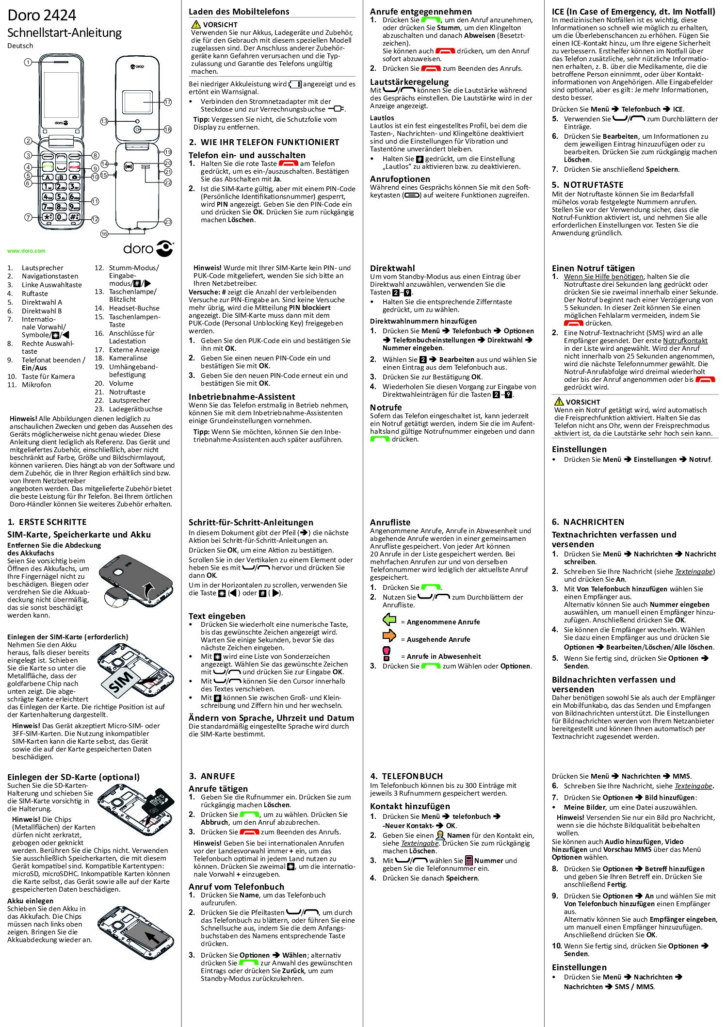 Doro 2424 Bedienungsanleitung