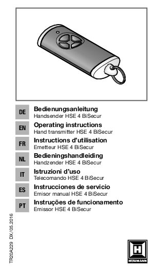 Hörmann Handsender HSE 4 BiSecur Bedienungsanleitung