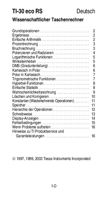 Texas Instruments TI-30 eco RS Bedienungsanleitung