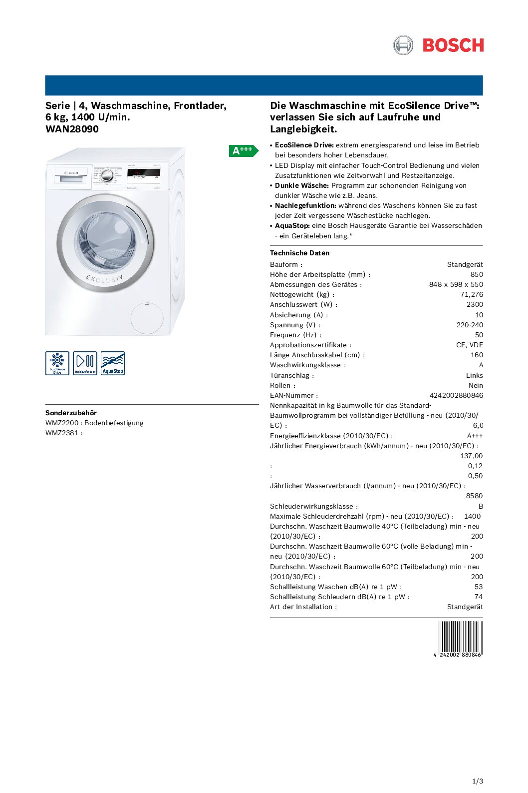 Bosch Serie 4 WAN28090 Bedienungsanleitung