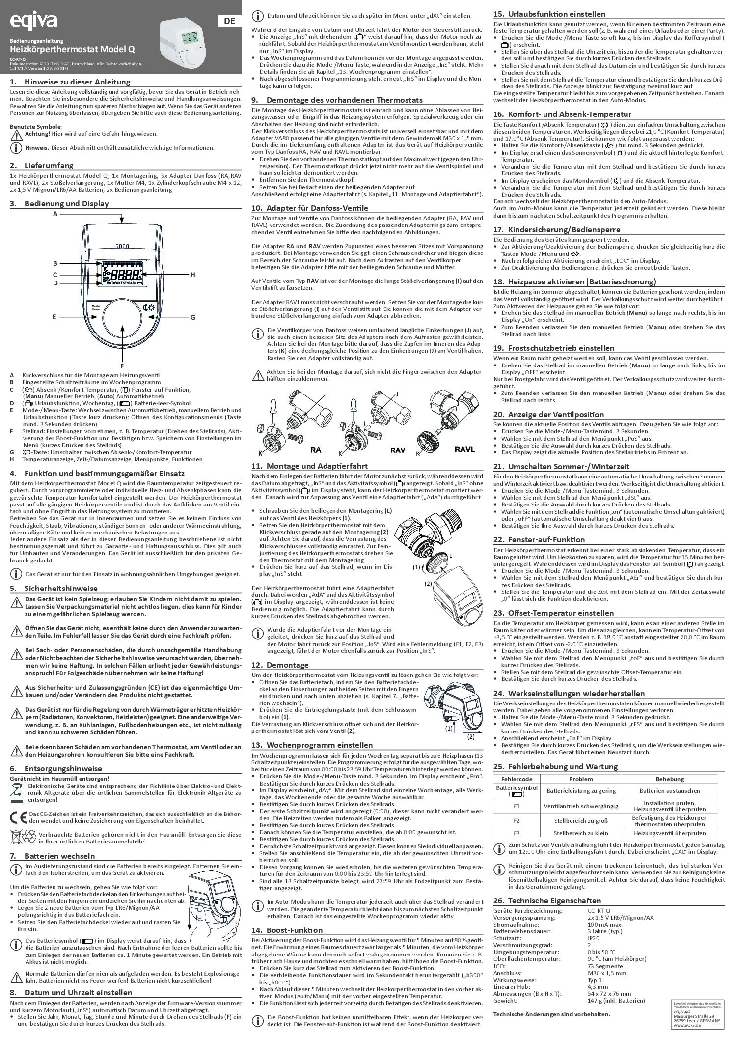 Eqiva CC-RT-Q Bedienungsanleitung