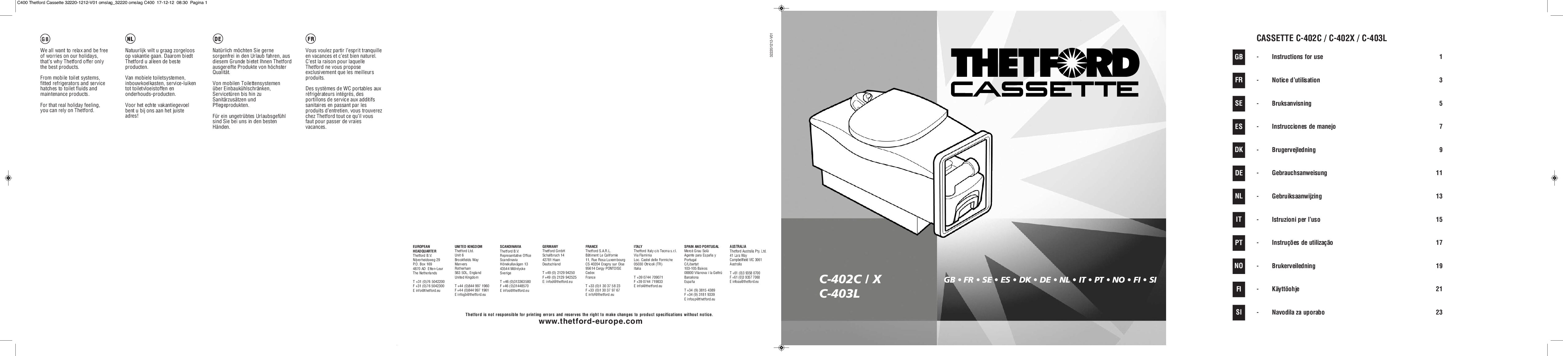 Thetford C-402 X Bedienungsanleitung