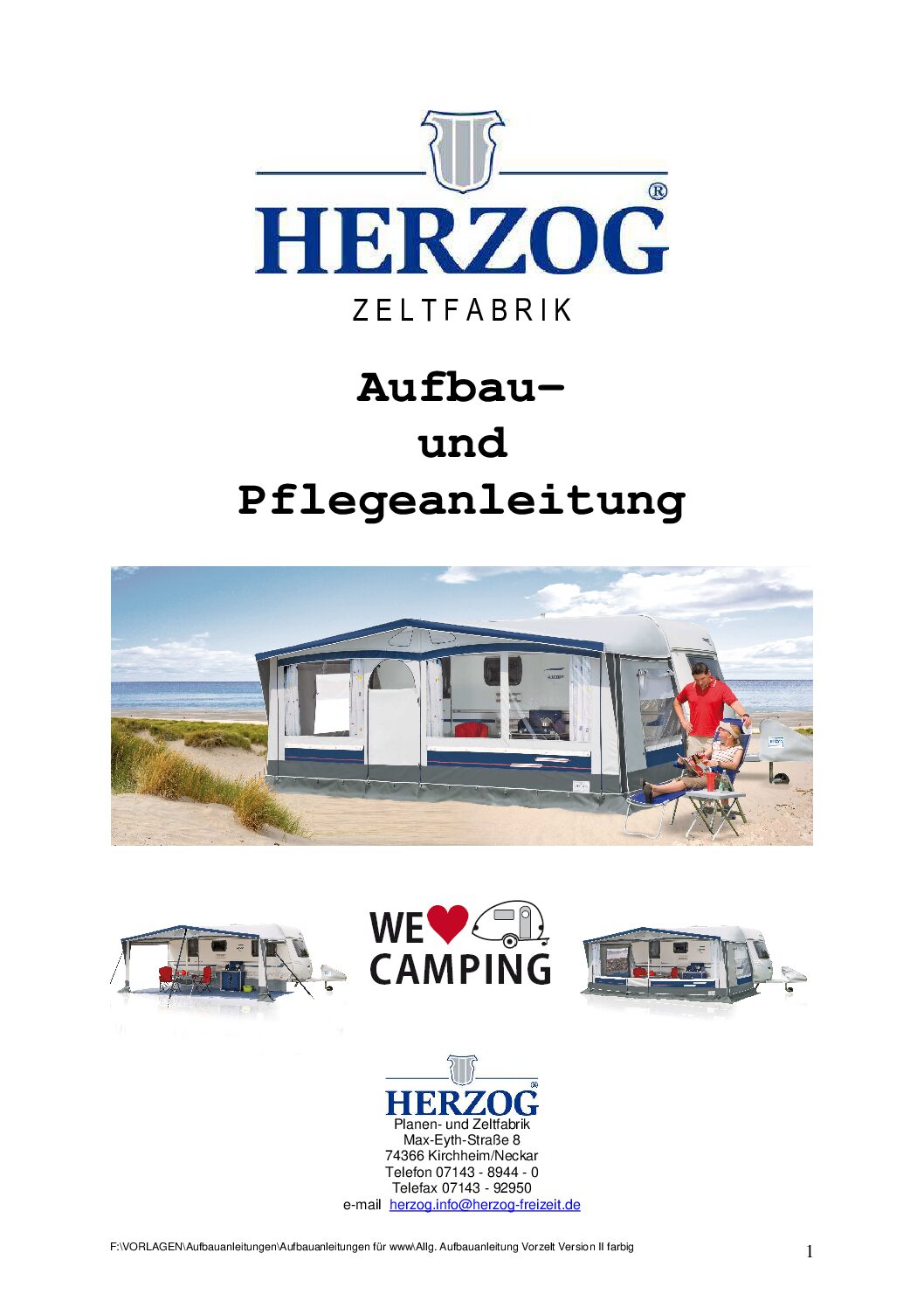 Herzog ZELTAUFBAU Bedienungsanleitung