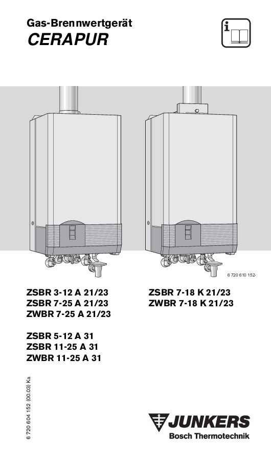 Junkers ZSBR 7-25 A 21-23 Bedienungsanleitung