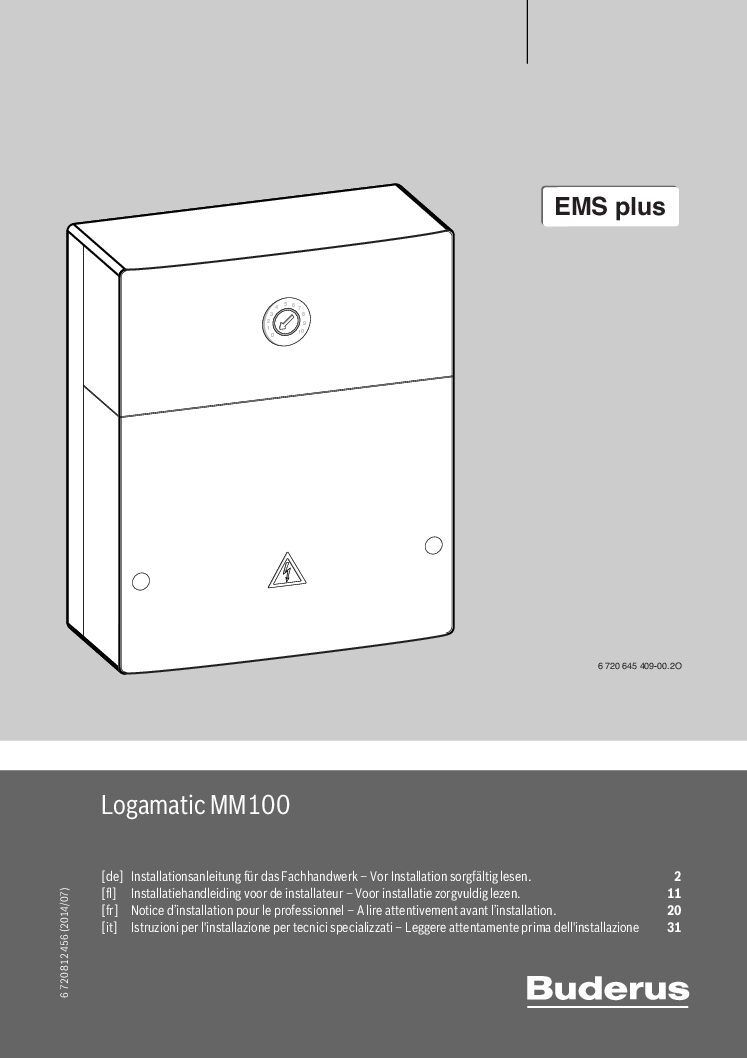 Buderus Logamatic MM100 Bedienungsanleitung