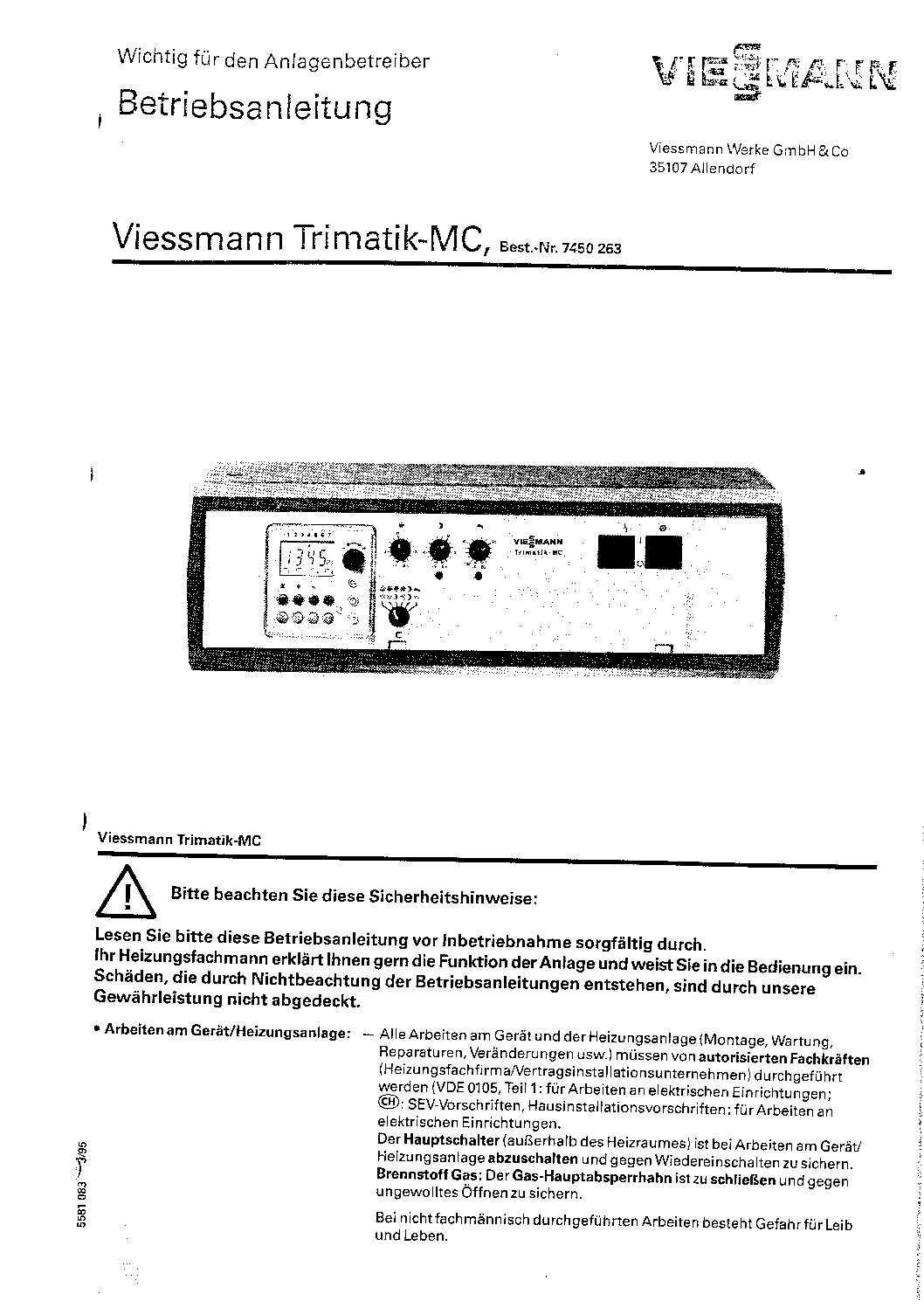 Viessmann Trimatik MC 7450 263 Bedienungsanleitung