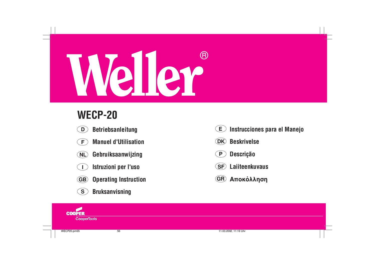 Weller WECP-20 Bedienungsanleitung