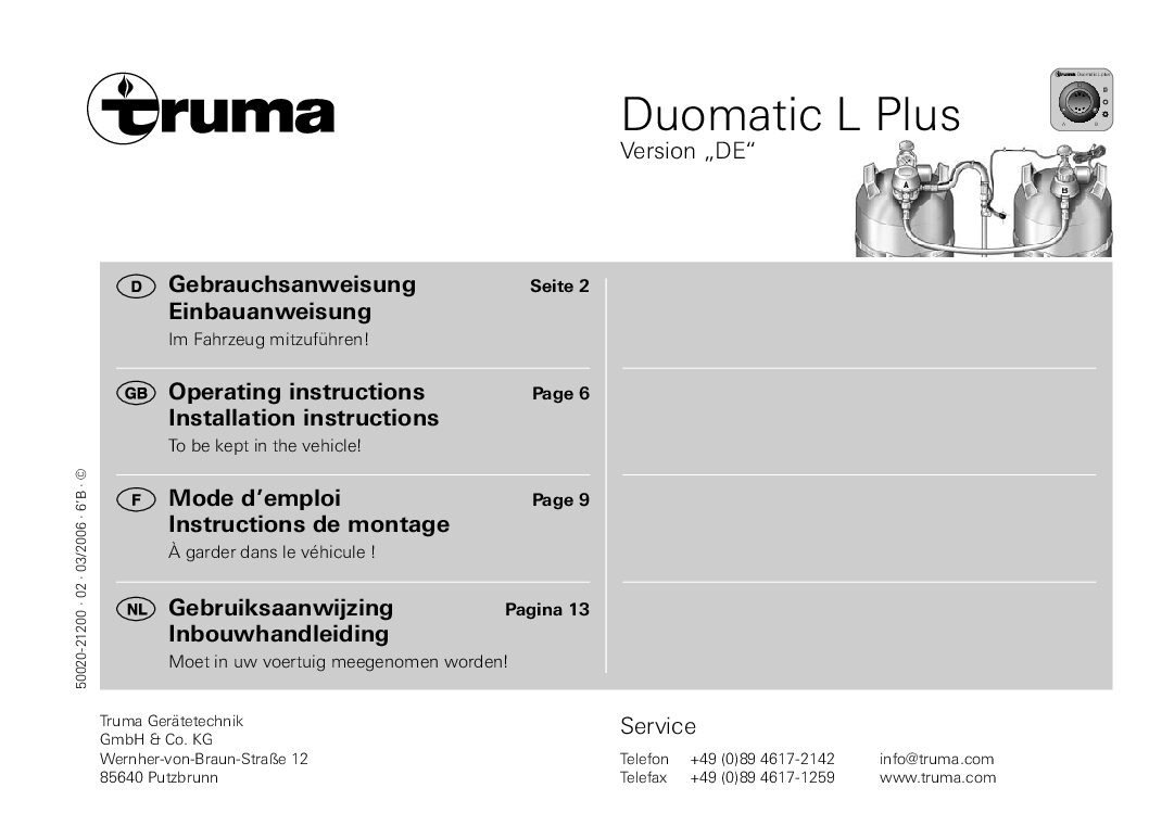 Truma Duomatic L Plus Bedienungsanleitung