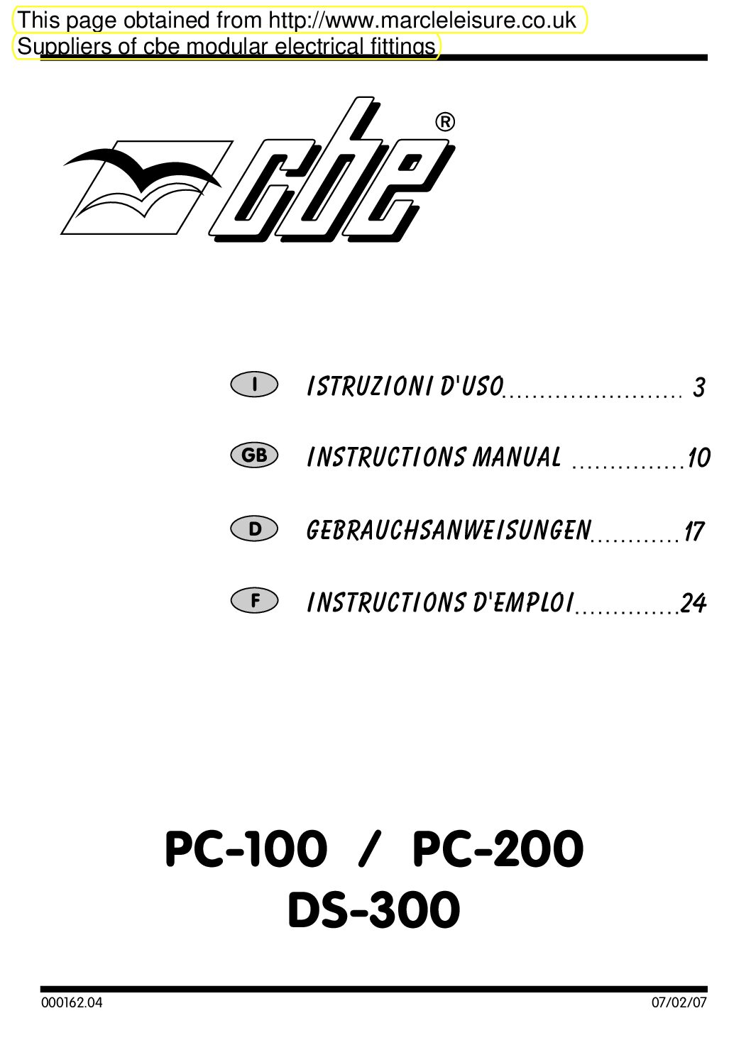 CBE PC-200 DS-300 Bedienungsanleitung