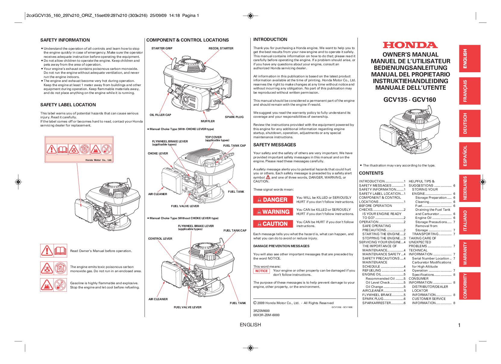 Honda Engines GCV135 Bedienungsanleitung