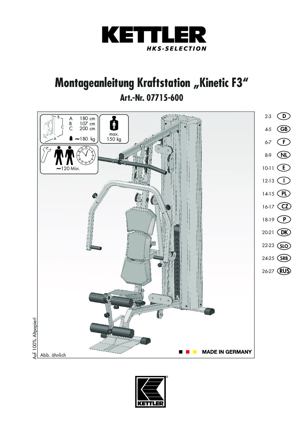 Kettler Kinetic F3 Bedienungsanleitung