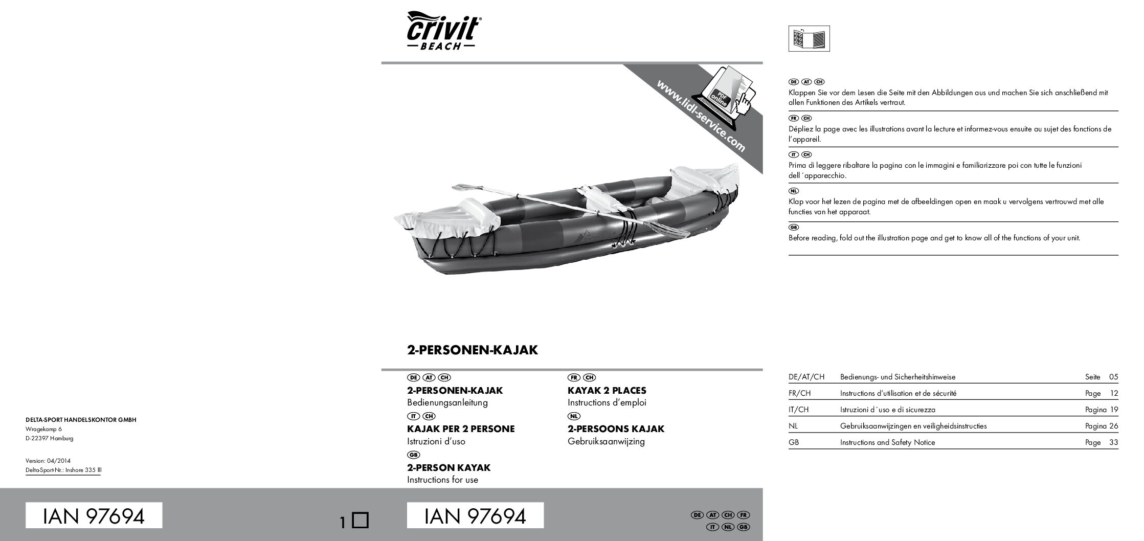 Crivit IAN 97694 Inshore 335 Bedienungsanleitung