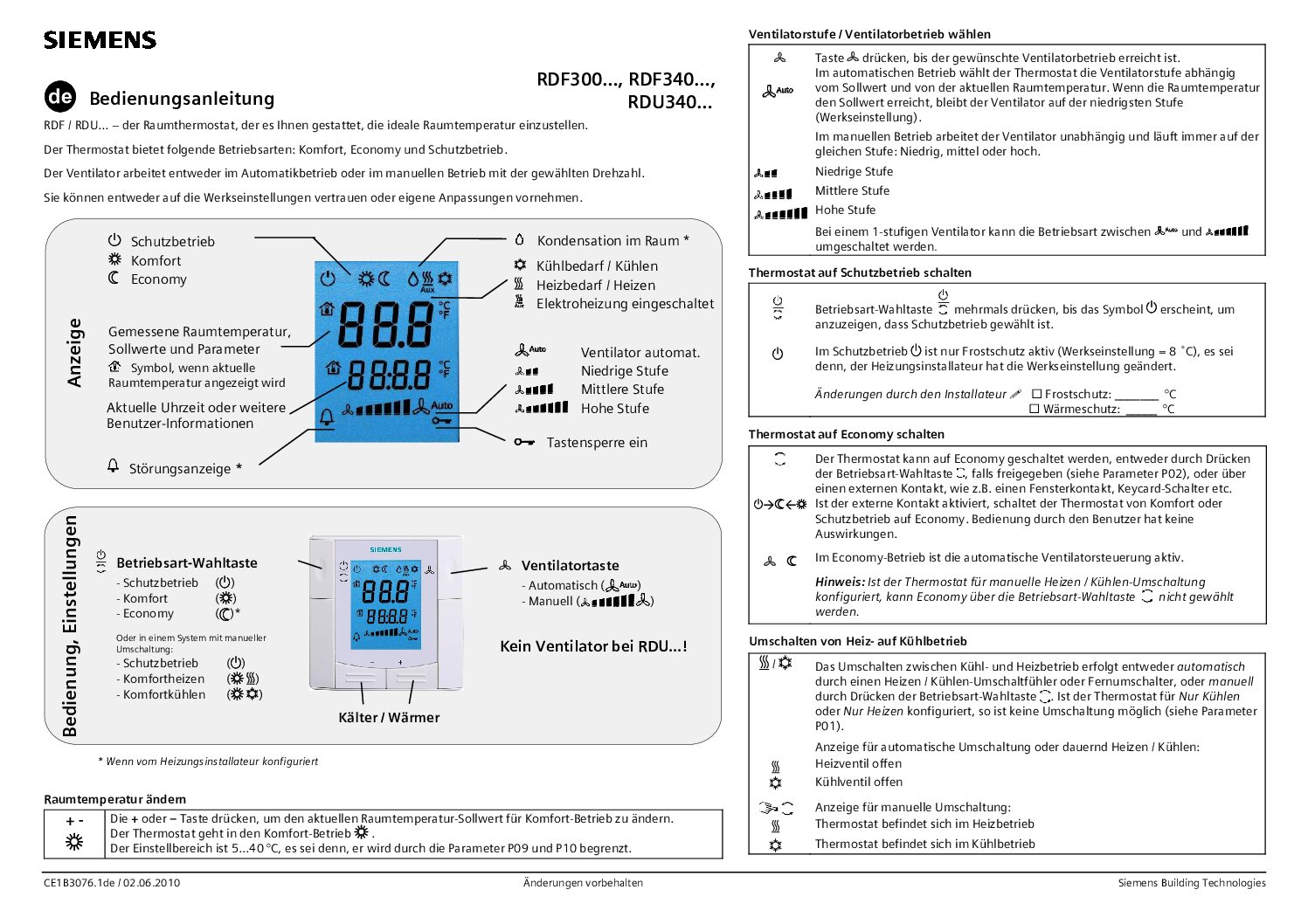 Siemens RDF300 Bedienungsanleitung 