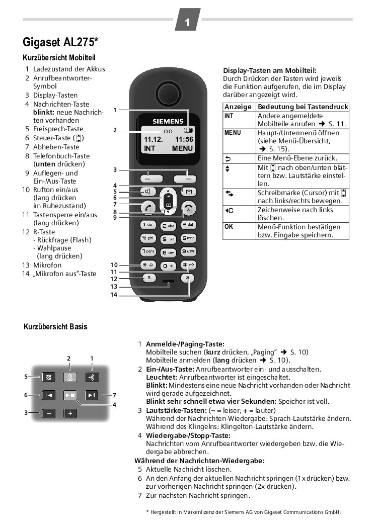 Gigaset AL275 Bedienungsanleitung