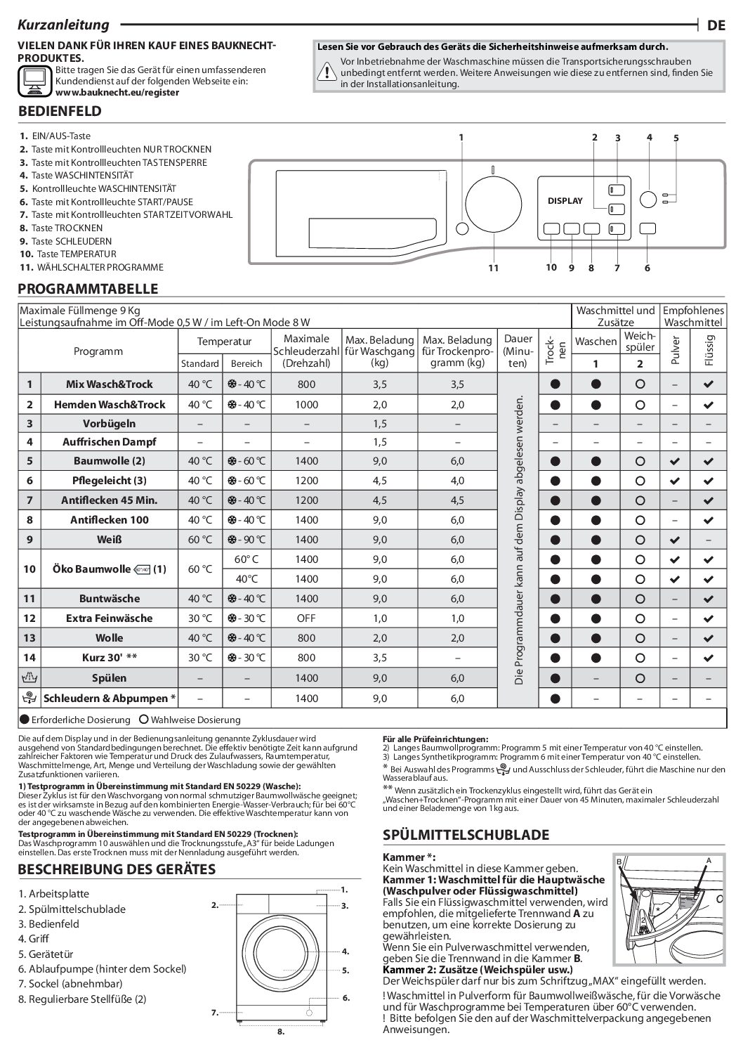 Bauknecht WATK Pure 96G4 Bedienungsanleitung 