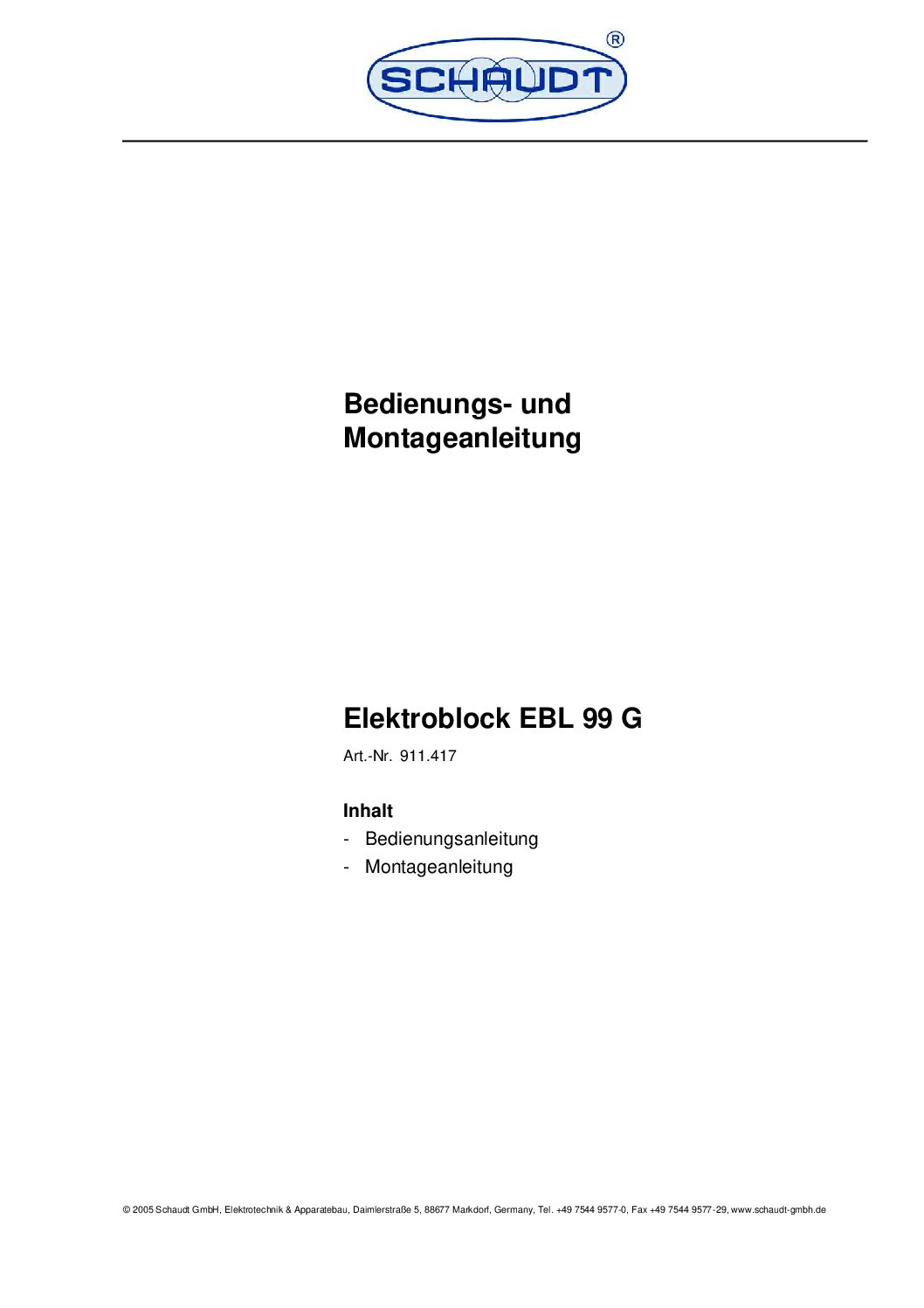 Schaudt Elektroblock EBL 99 G Bedienungsanleitung