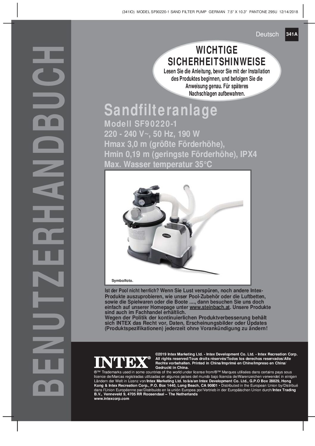 Intex SF90220 Bedienungsanleitung