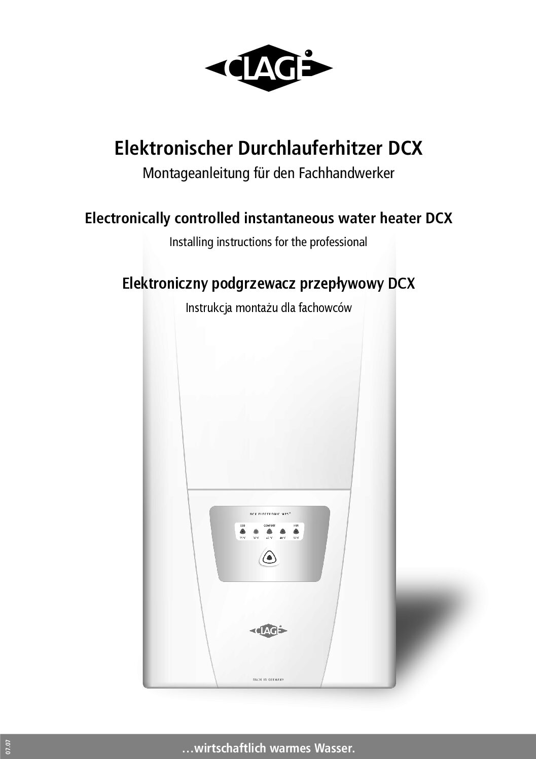 Clage DCX Bedienungsanleitung