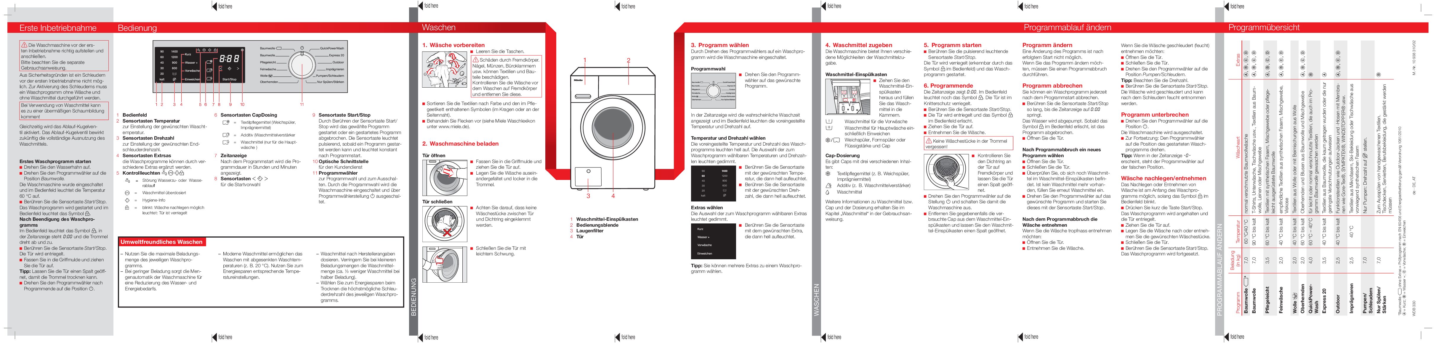 Miele WDB330 WPS - SpeedCare 1400 Bedienungsanleitung