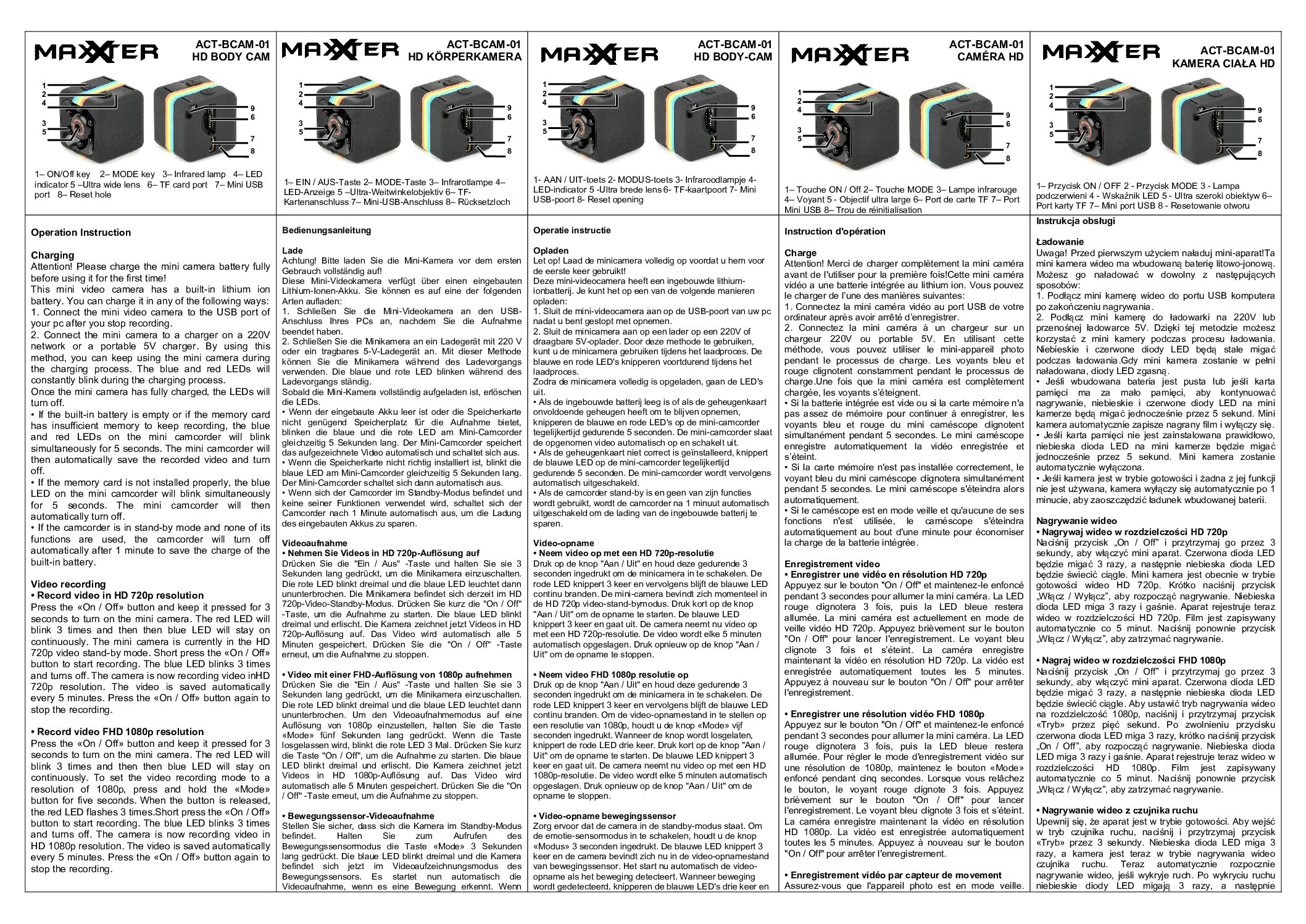 Maxxter ACT-BCAM-01 Bedienungsanleitung