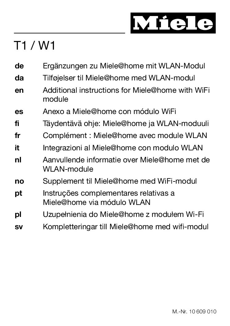 Miele W1 Miele at home WLAN-module Bedienungsanleitung