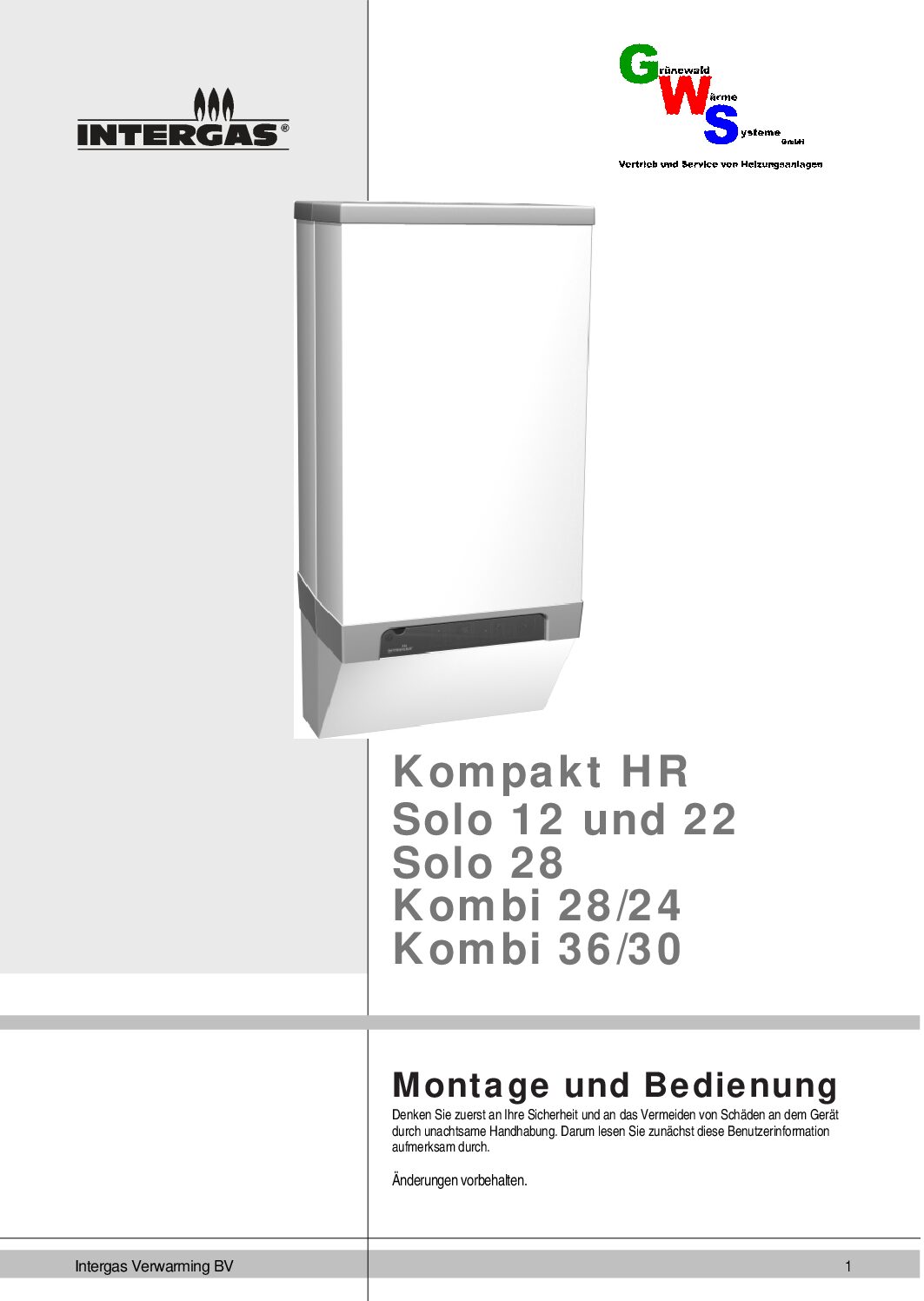 Intergas HR 22 Kombi Kompakt Bedienungsanleitung