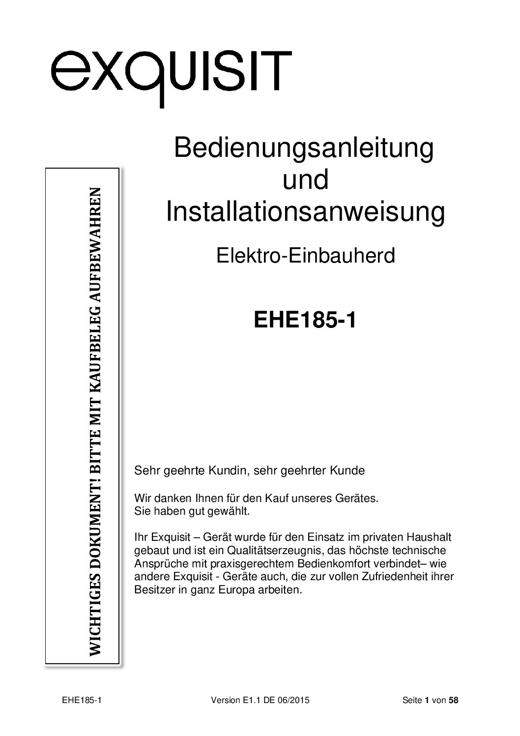 Exquisit EHE185-1 Bedienungsanleitung