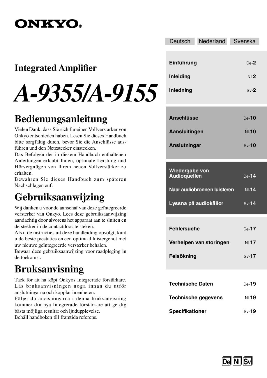 Onkyo A-9155 Bedienungsanleitung