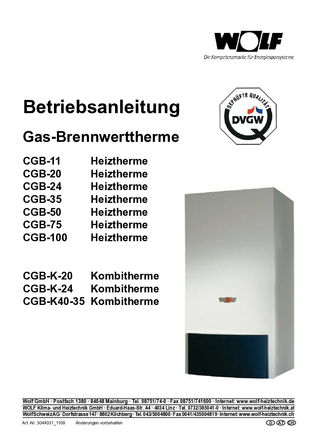 Wolf CGB-K-20 Bedienungsanleitung