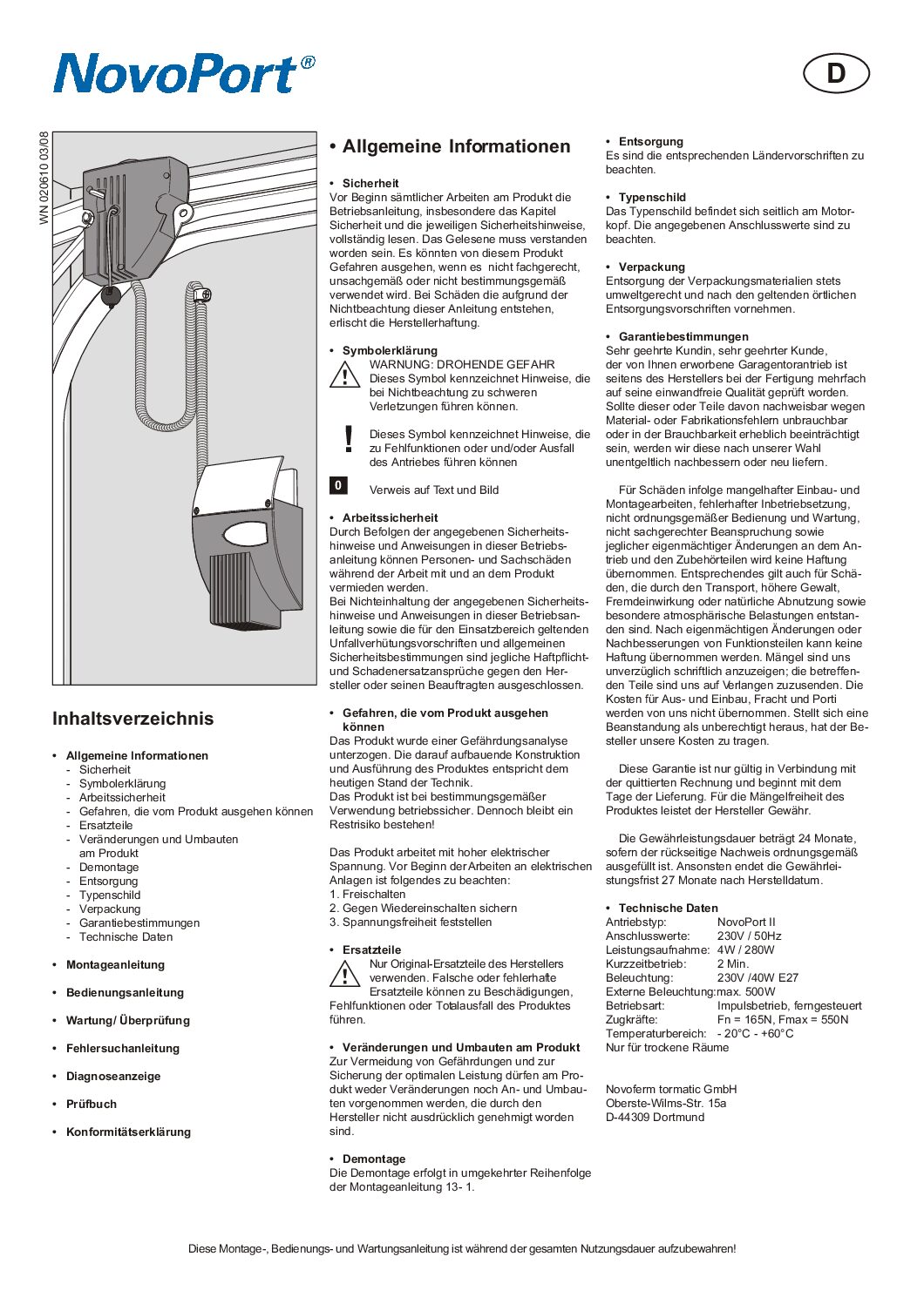 Novoferm NovoPort II Generation Bedienungsanleitung