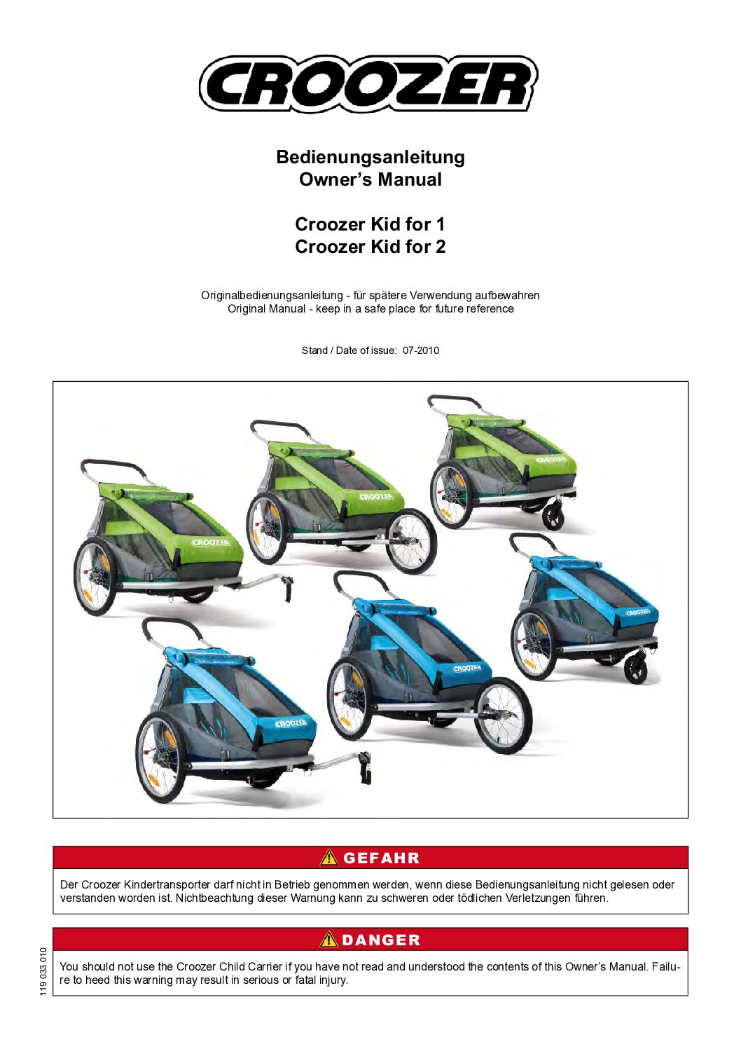 Croozer Kid for 2 Bedienungsanleitung
