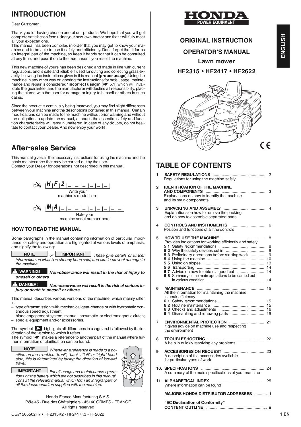 Honda HF2417 Bedienungsanleitung