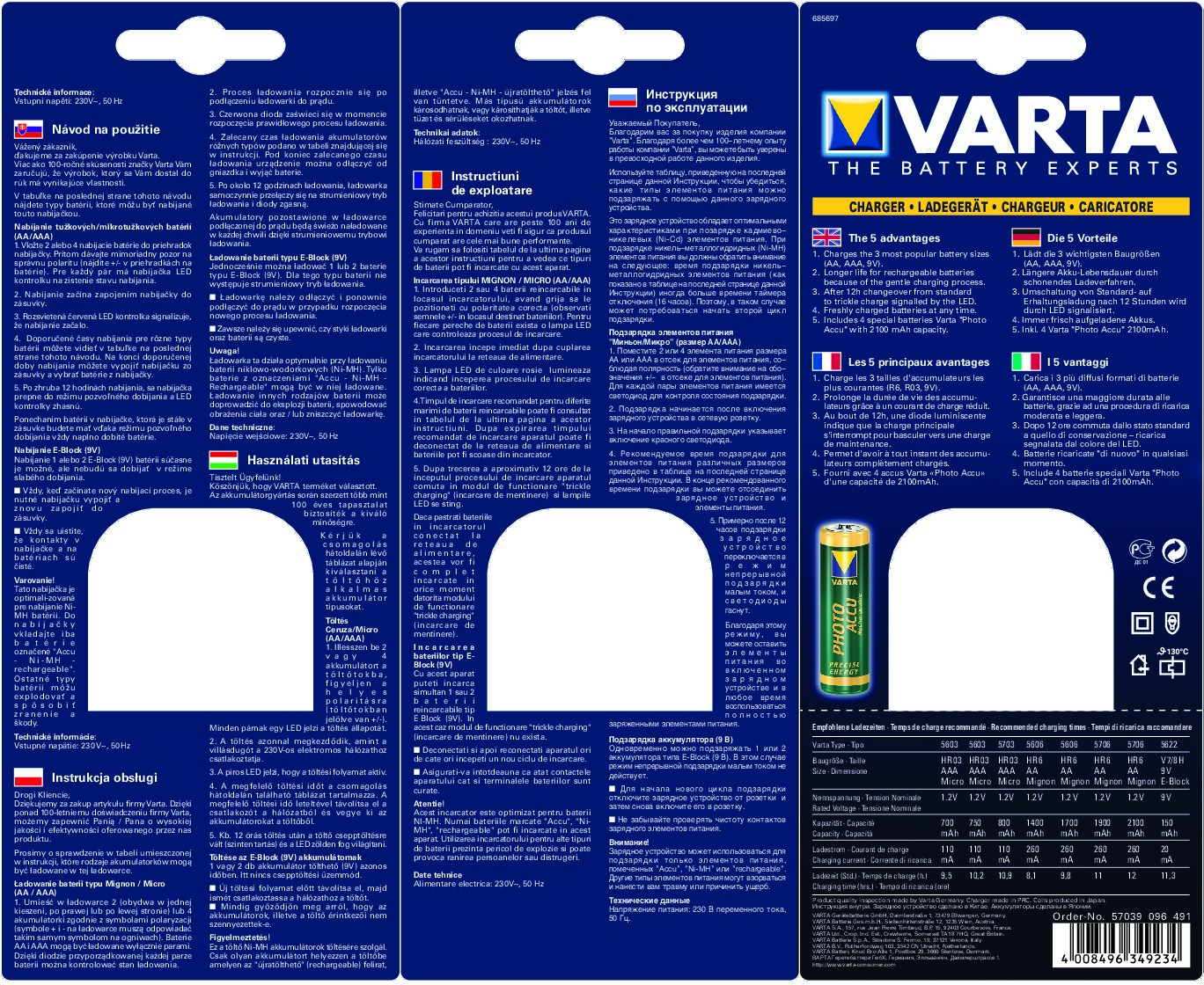 Varta 57039 Compact Charger Bedienungsanleitung