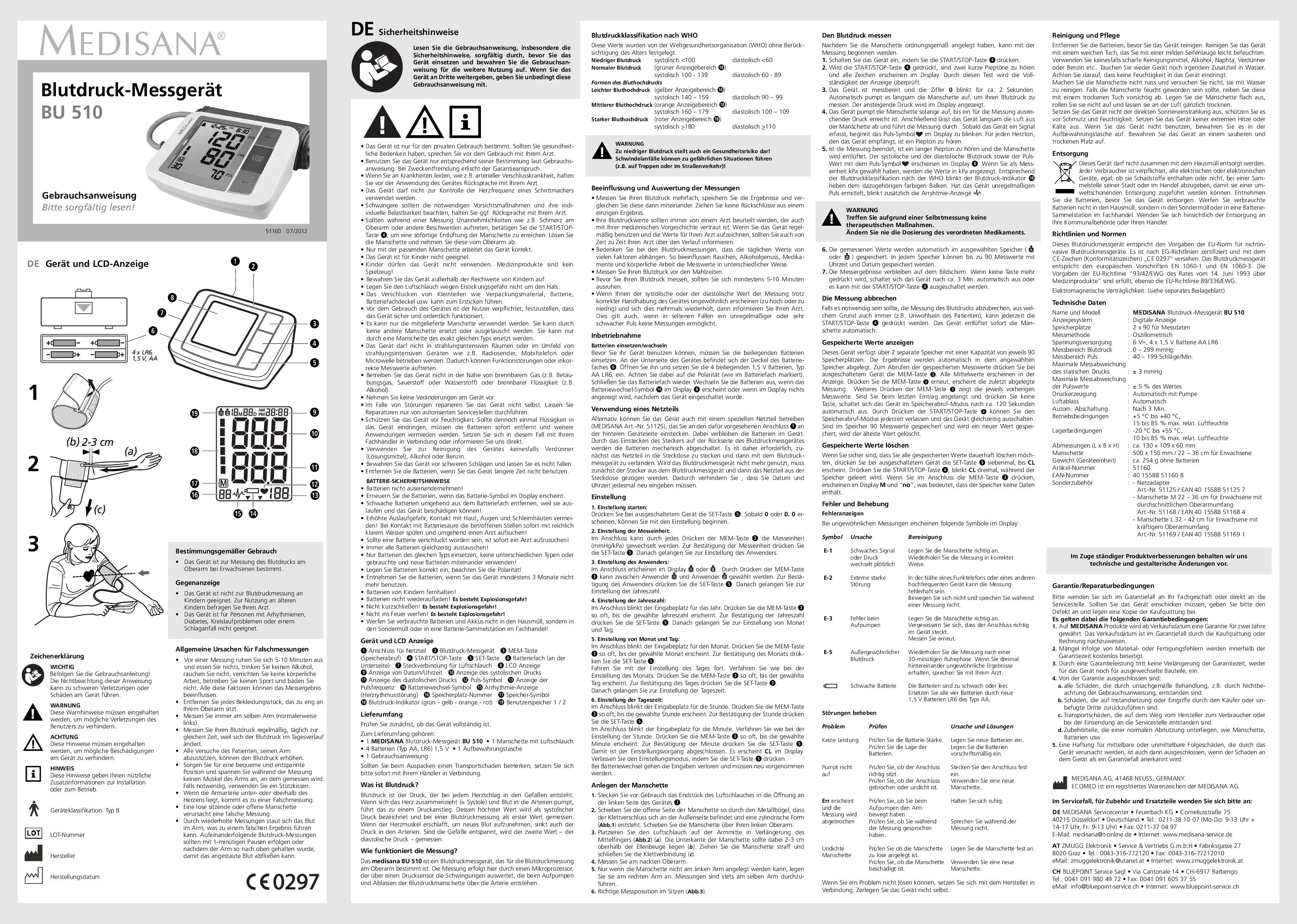 Medisana 51160 BU 510 Bedienungsanleitung