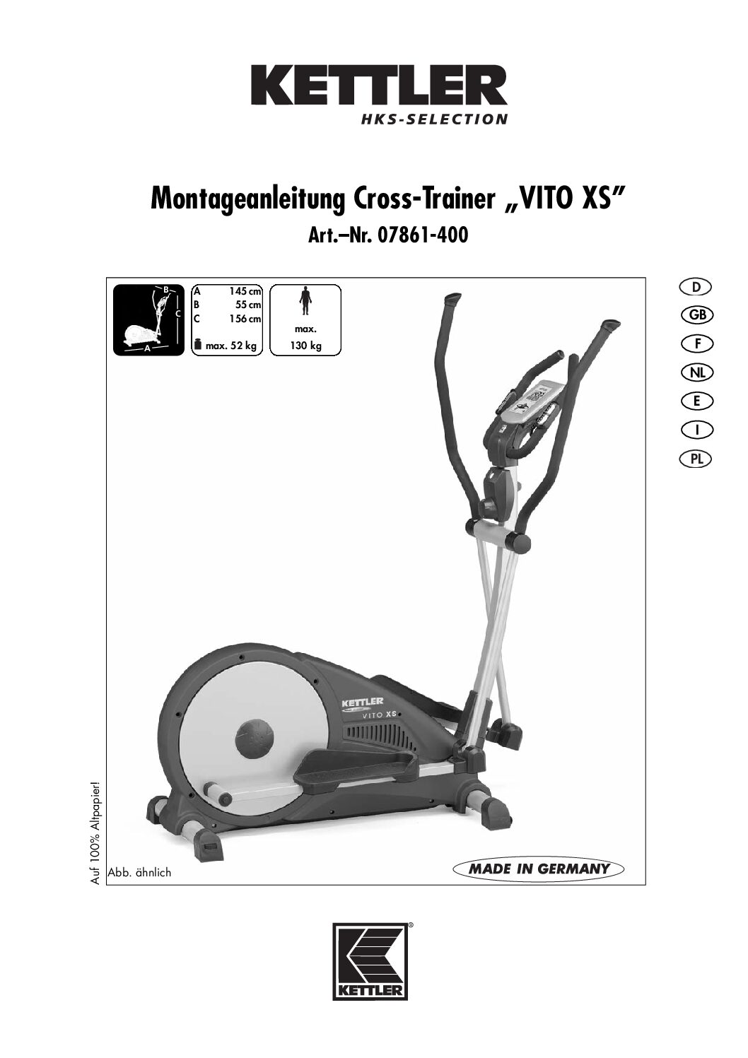 Kettler VITO XS Bedienungsanleitung