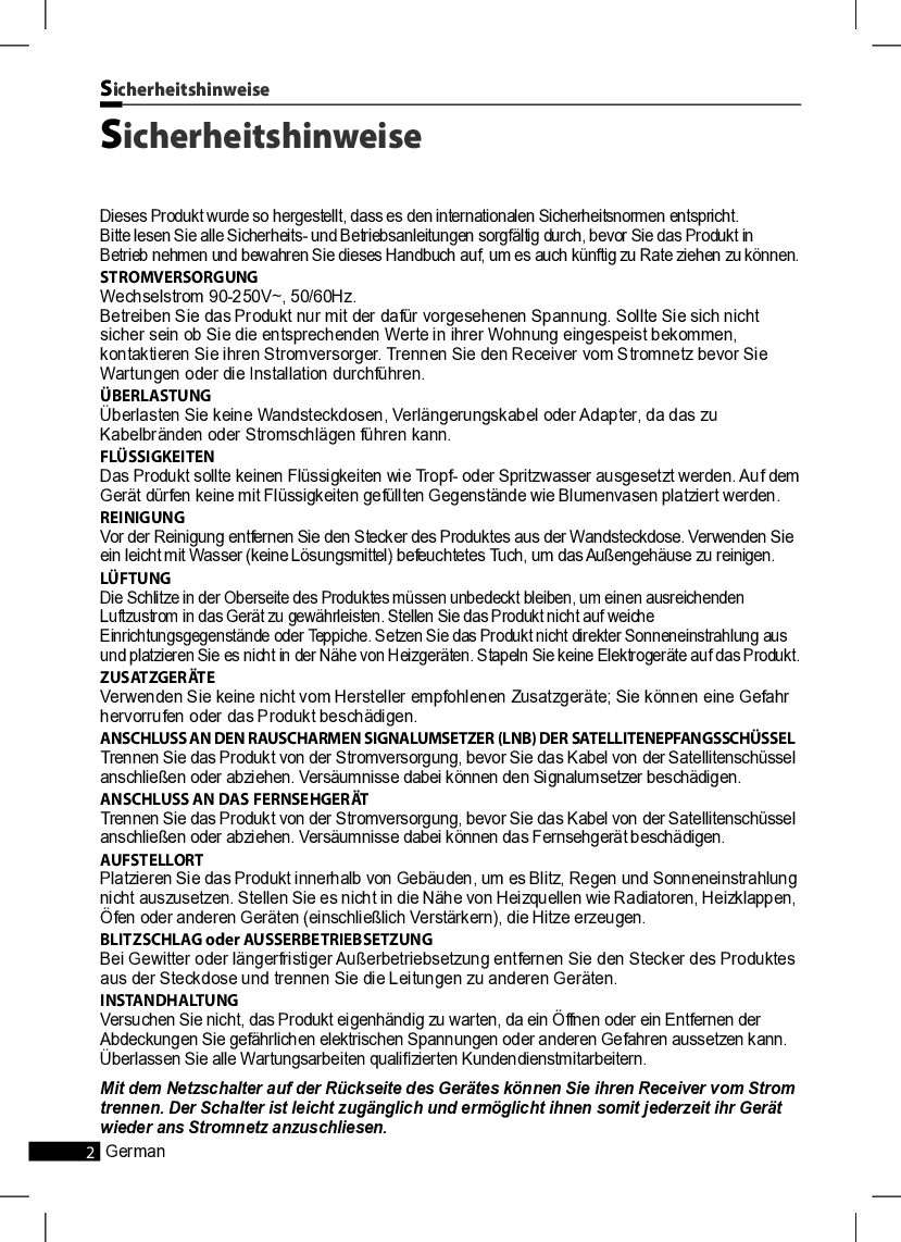 Vantage hd 7100s Bedienungsanleitung
