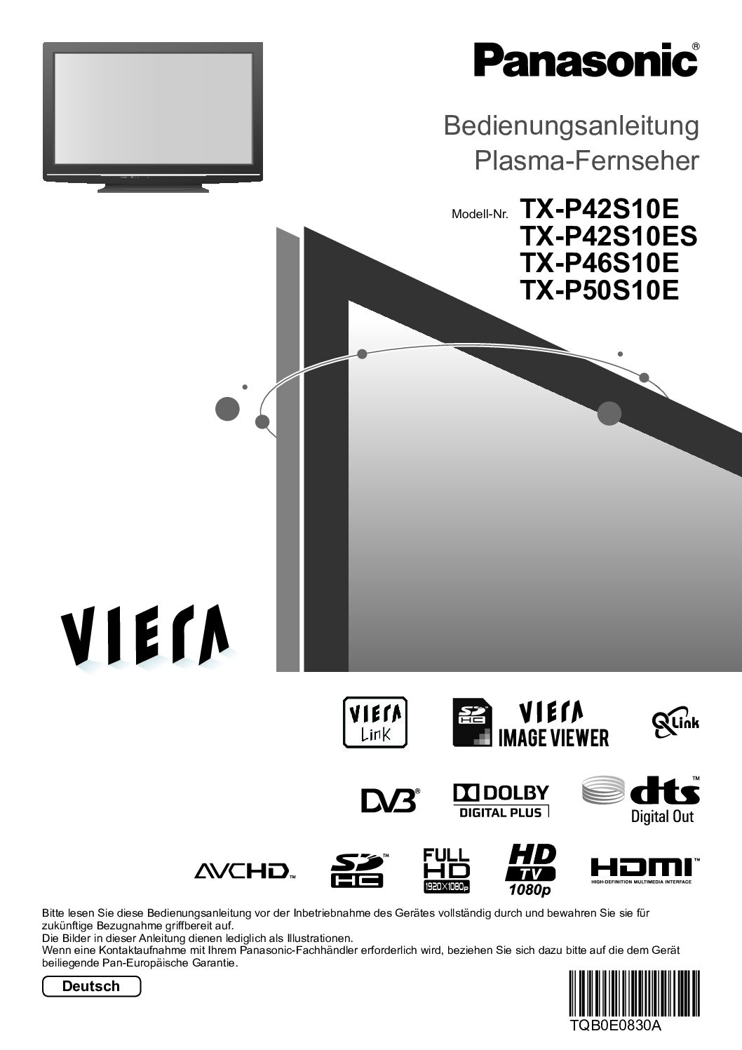 Panasonic tx p42s10e Bedienungsanleitung
