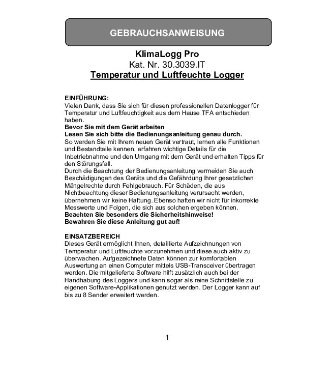 TFA KlimaLogg Pro Bedienungsanleitung