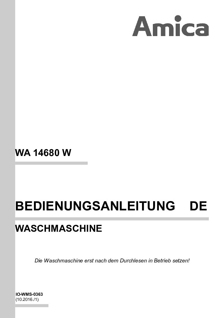 Amica WA 14680 W Bedienungsanleitung