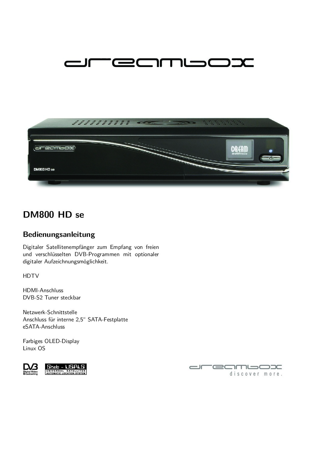 Dream Dreambox DM800 HD se Bedienungsanleitung