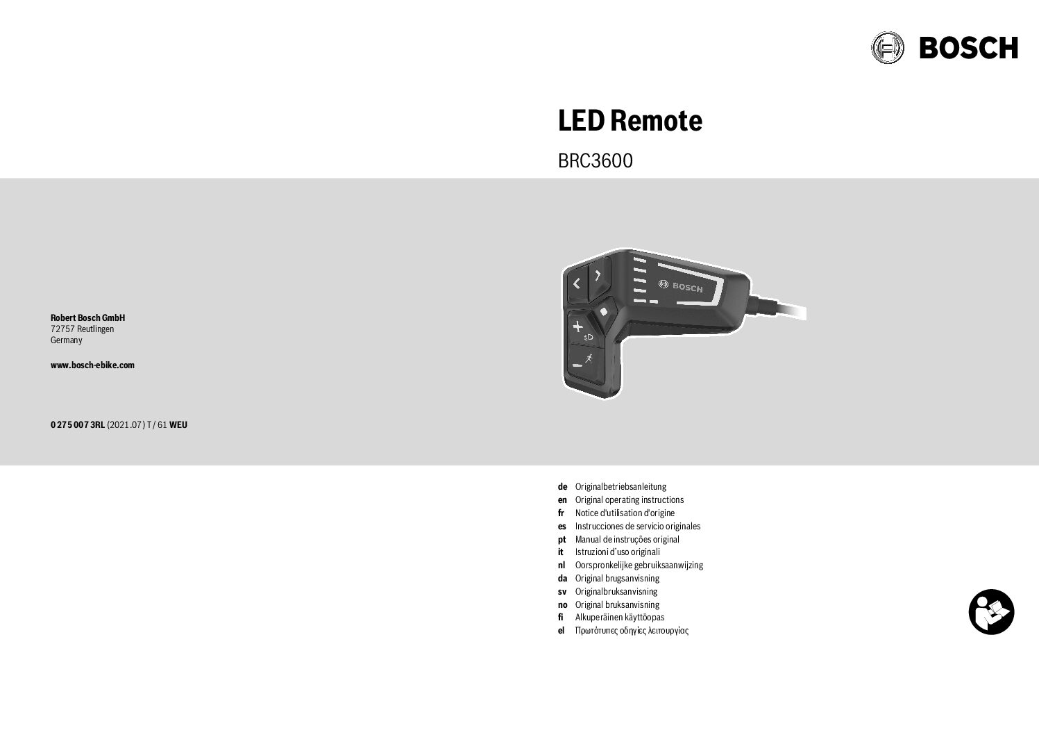 Bosch LED Remote BRC3600 Bedienungsanleitung