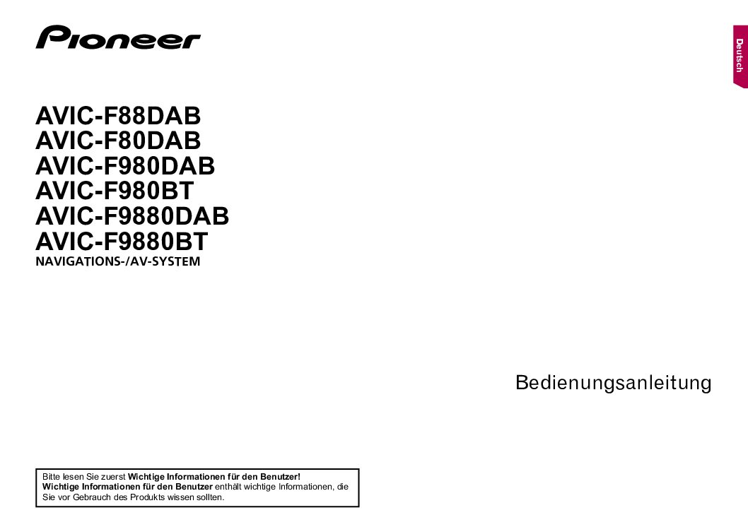 Pioneer AVIC-F80DAB Bedienungsanleitung