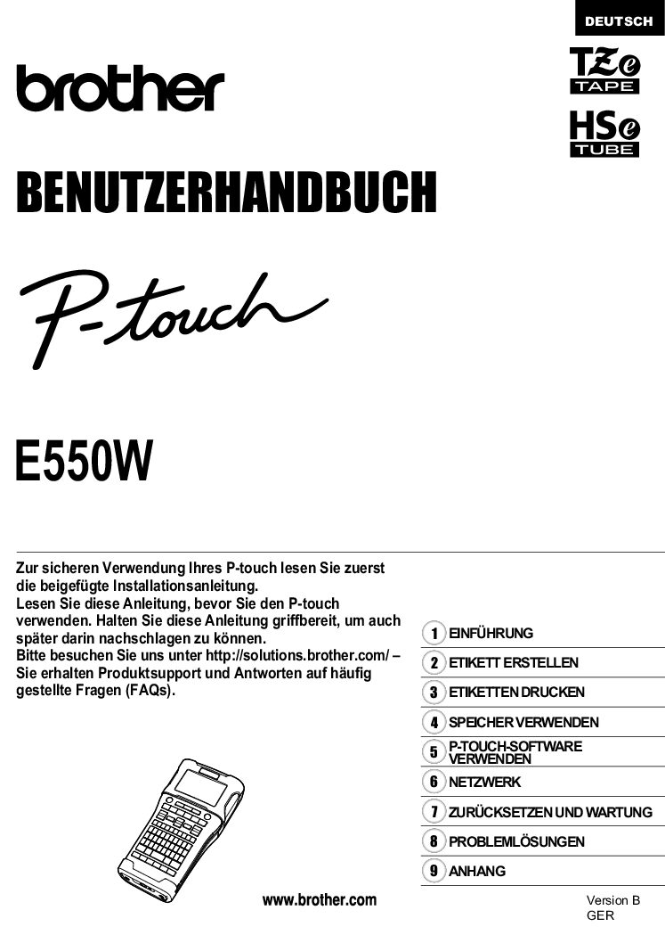 Brother P-Touch E550W Bedienungsanleitung