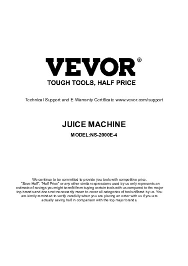 Vevor NS-2000E-4 Bedienungsanleitung