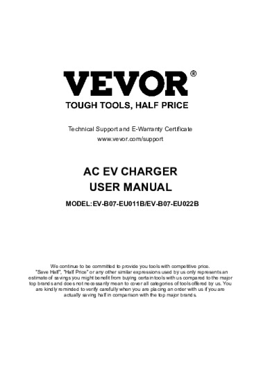 Vevor EV-B07-EU022B Bedienungsanleitung